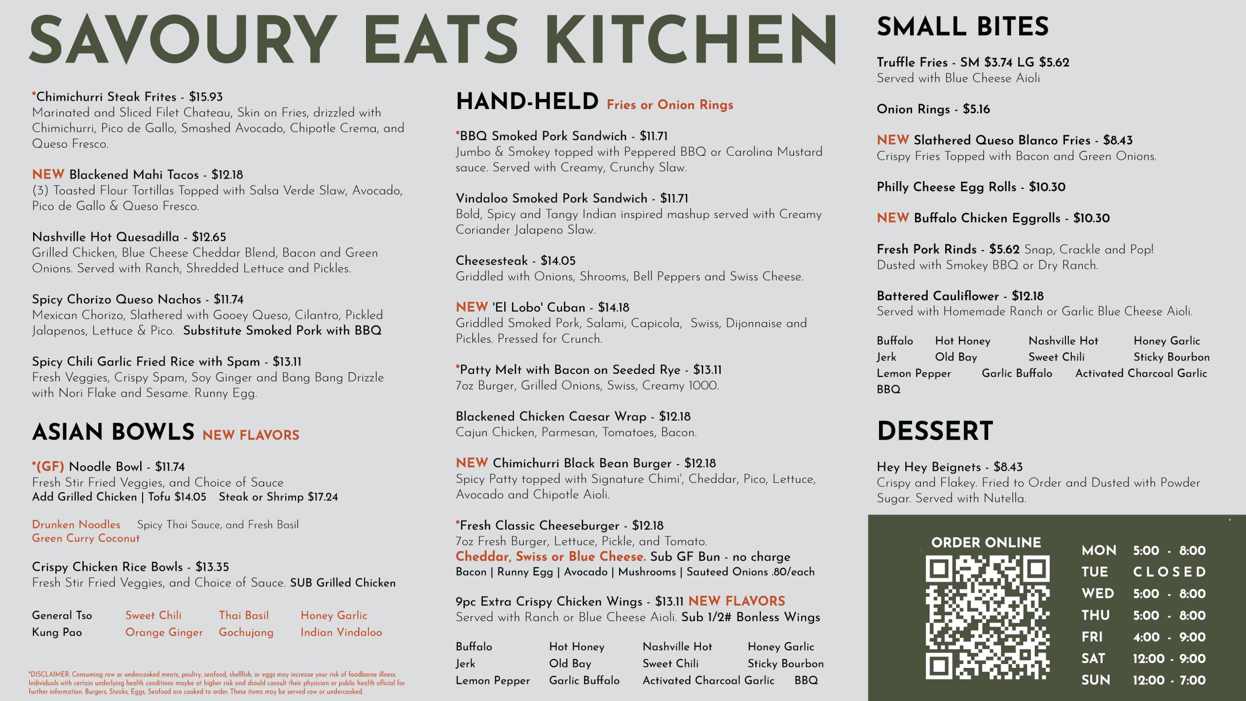 Savoury Eats Food Truck Menu Greensboro, NC