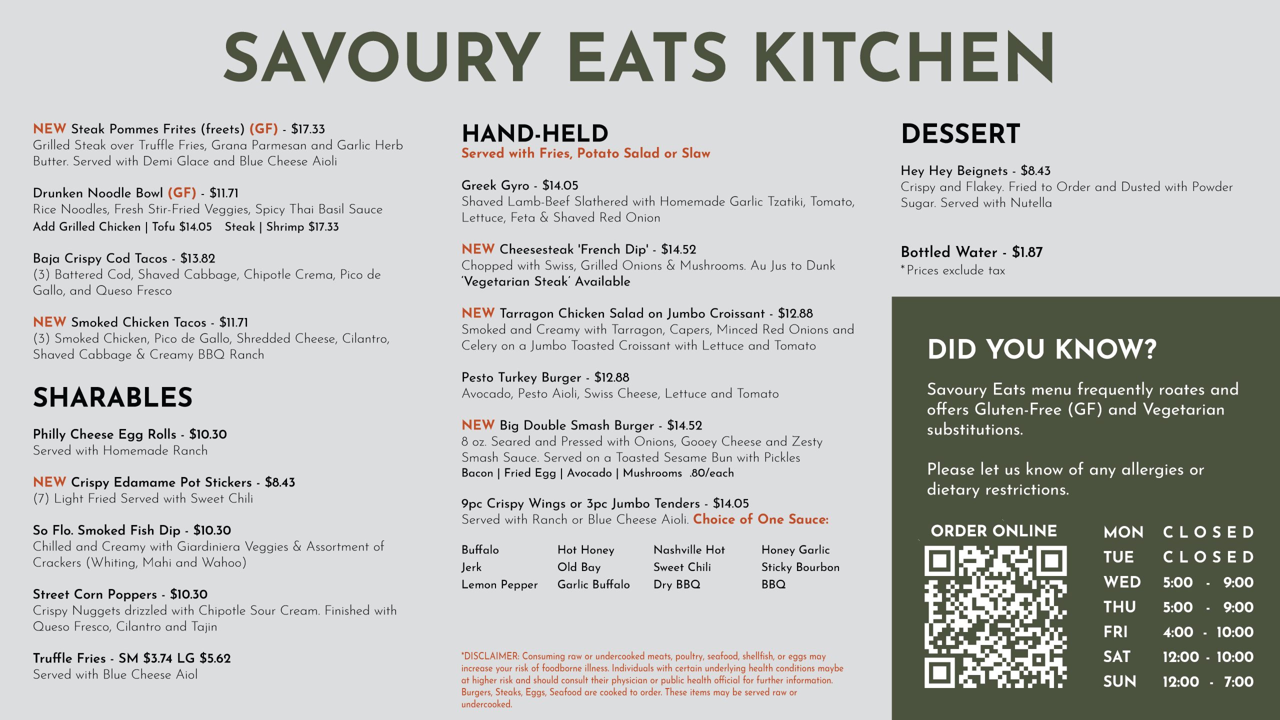 Savoury Eats Food Truck Menu Greensboro, NC