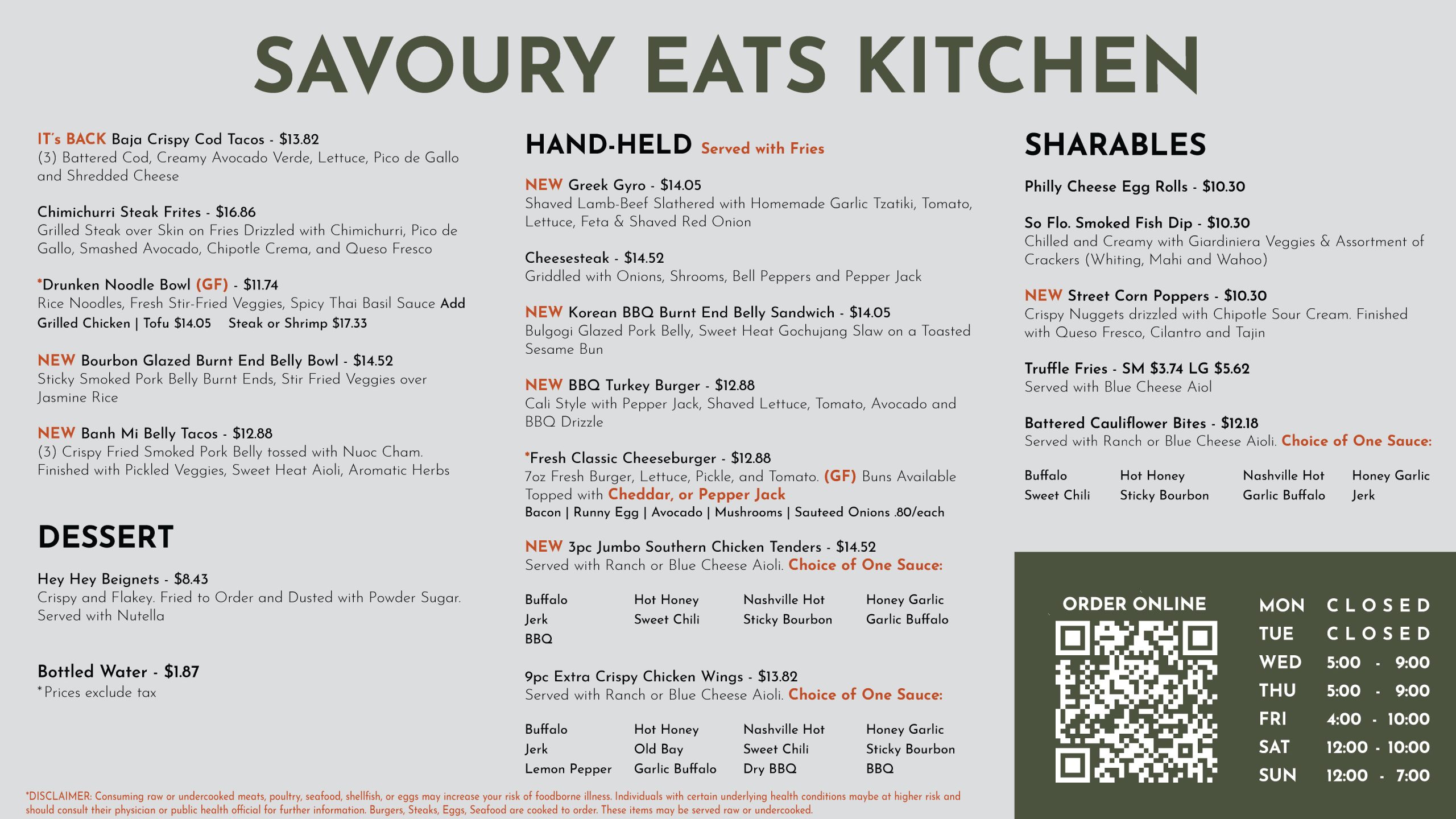 Savoury Eats Food Truck Menu Greensboro, NC